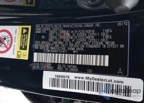 2013 Lexus Rx 350 from USA, damaged, VIN 2T2BK1BA9DC155877